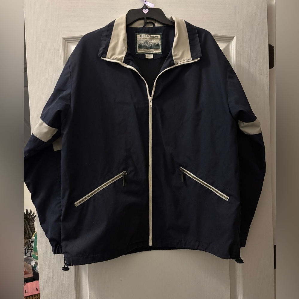 Navy Blue Jacket with Beige Accents
